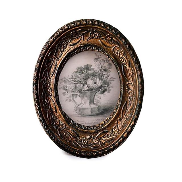 SIKOO Small Vintage 2.5×3.5 Oval Picture Frame Antique Ornate Mini Photo Frame Table Top Display and Wall Hanging with High Definition Glass Front for Home Decor, Old-Fahioned Photo Gallery, Retro Art, Bronze Gold