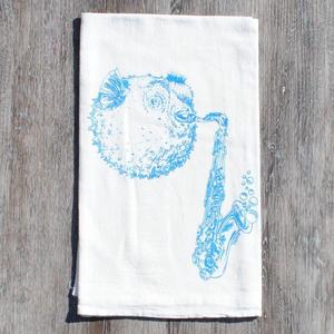 Tea Towel - Flour Sack Cotton - Sky Blue Blow Fish