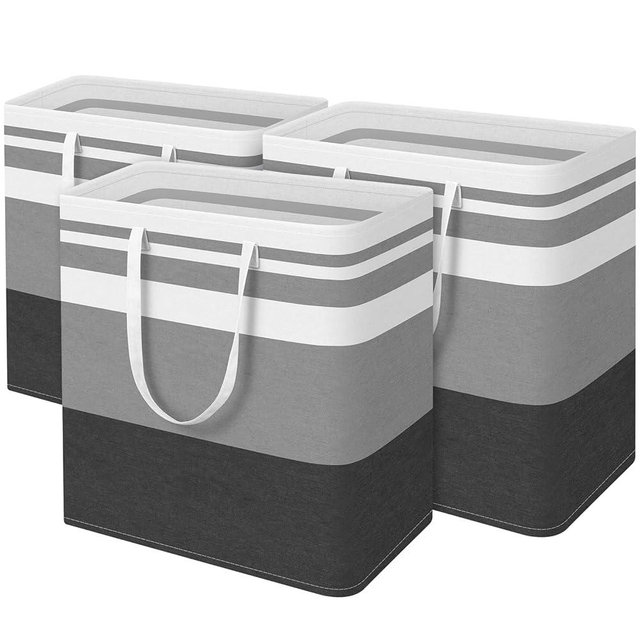 BlissTotes 3-Pack Laundry Basket, Freestanding＆Waterproof Laundry Hamper, Collapsible Tall Clothes Hamper with Easy Carry Handles for Clothes, Towels in the Family and Dorm,Gradient Grey,100L