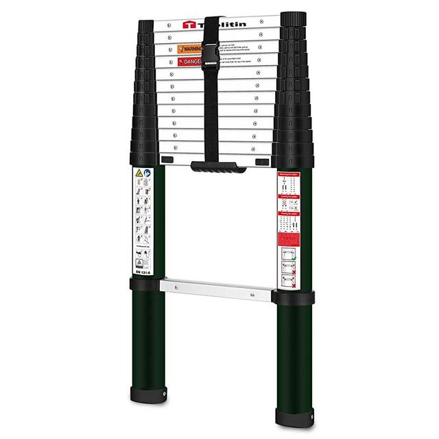 Toolitin Telescoping Ladder,12.5 FT One Button Retraction Aluminum Telescopic Extension Ladder,Slow Down Design Extendable Ladders Portable Best for Household Daily or RV Work,330 Pound Capacity…