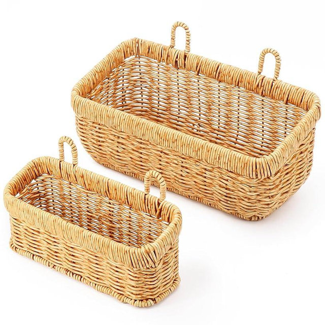 AceList Wall Hanging Basket, Boho Style Hand-Woven Hanging Storage Baskets - Set of 2, Ideal for Boho Room Decor, Kitchen, Garden, and Living Room