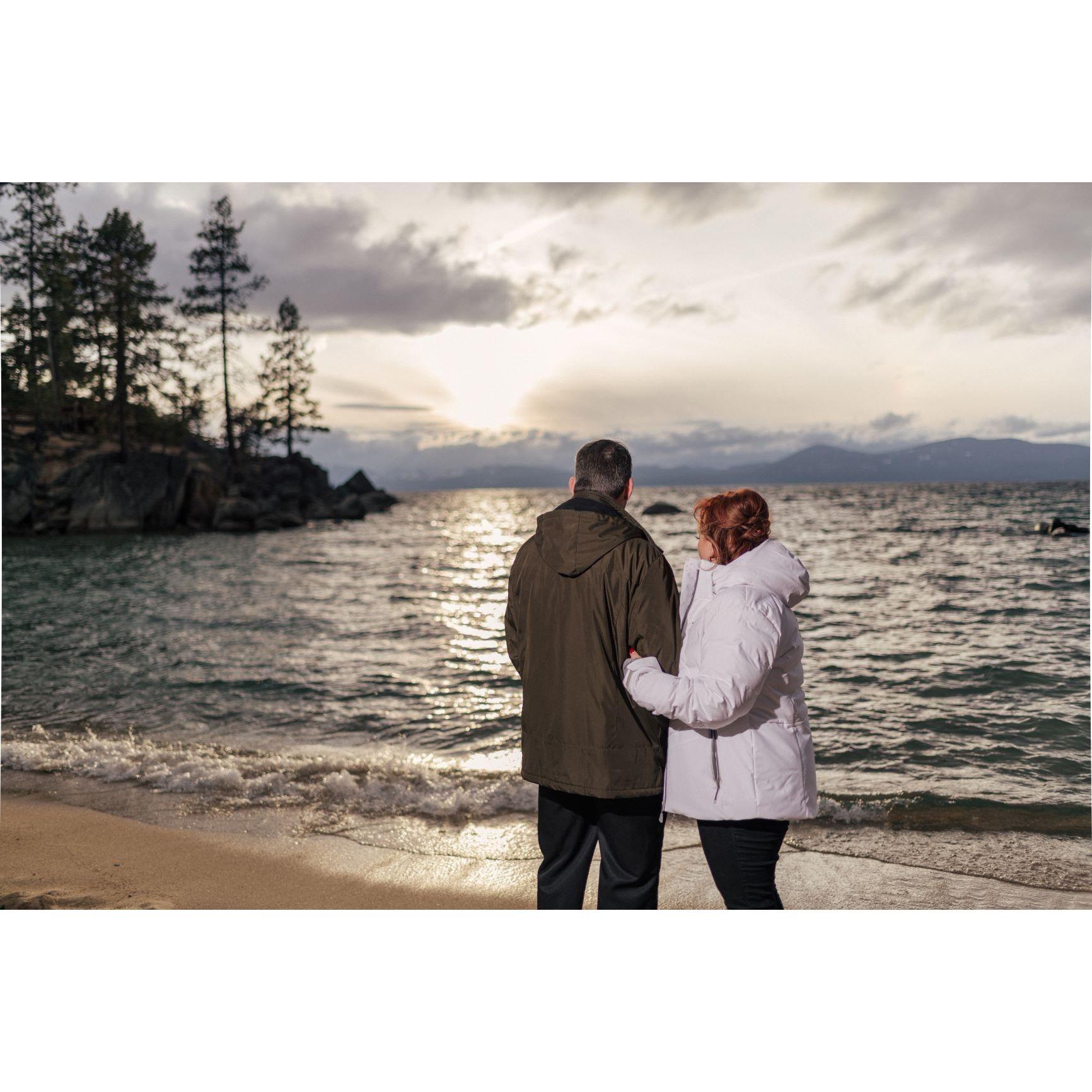 The sun sets on the first of many days we will spend together (and we finally got to put on our coats!)!
