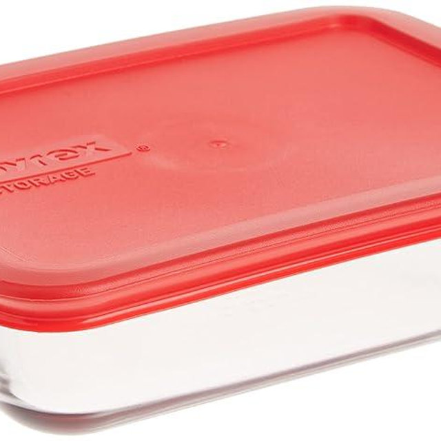Pyrex 3-Cup Single Rectangular Food Storage Container with Lid, Non-Toxic, BPA-Free Lid, Tempered Non-Pourous Glass, Microwave, Dishwasher, Freezer and Oven Safe, Red