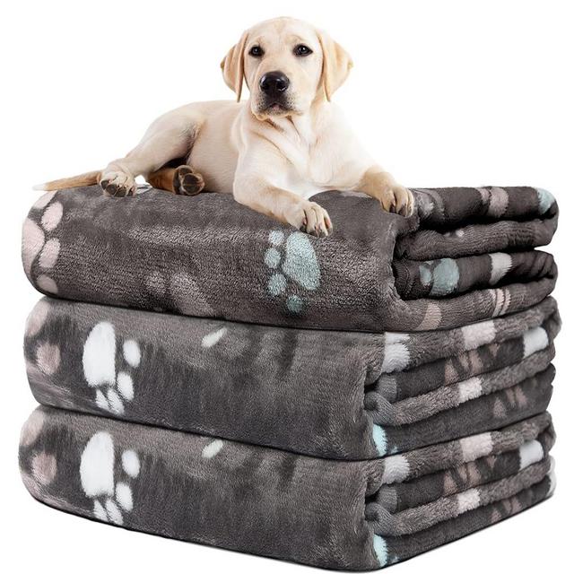 Rezutan Upgraded Dog Blankets for Large Dogs,3Pack Dog Cat Blankets Washable, Soft Pet Mat Throw Cover for Kennel Crate Bed, Cute Paw Pattern, Dog Blanket, Pet Blanket (Grey 31"x41")