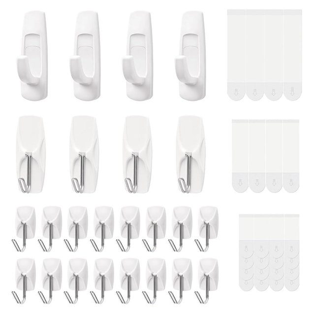 24 Hooks for Hanging Variety Pack, Adhesive Wall Hooks Heavy Duty with 24 Stirps,no Damage Large midium Small Sticky Utility Hooks for Outdoor、Tower、Keys