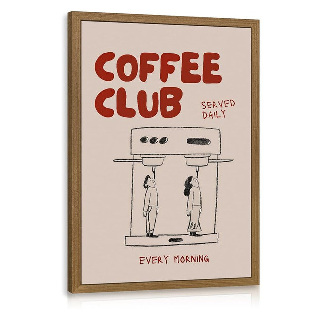 Msziryn Wood Framed Funny Coffee Wall Art, Coffee Club Kitchen Wall Decor, Minimalist Line Drawing Coffee Bar Poster Print, Modern Cafe Aesthetic Picture for Dining Room Home Office 12x16 Inch