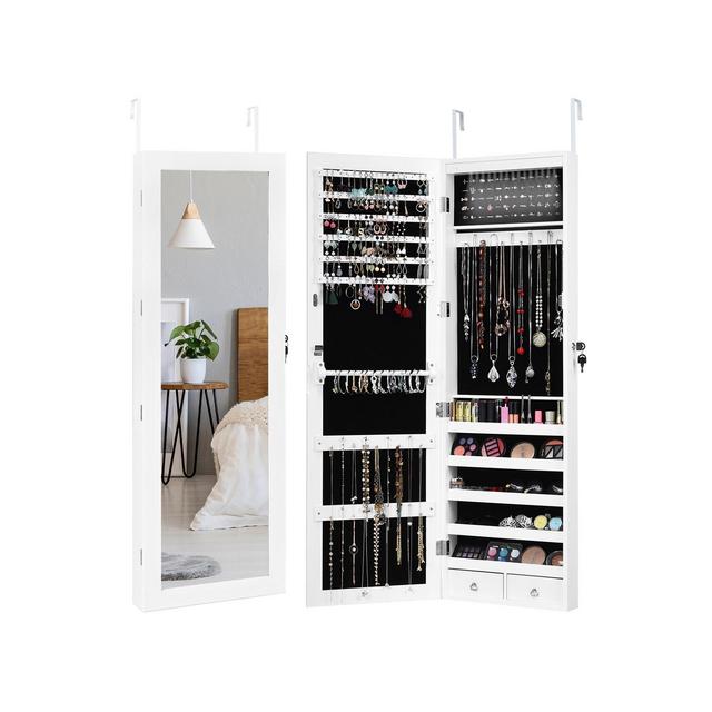 Costway Wall Door Mounted Mirror Jewelry Cabinet Organizer w/LED Light