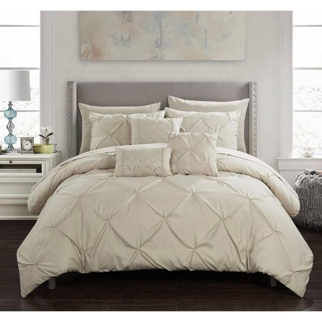 King 10pc Valentina Comforter Set Taupe - Chic Home Design