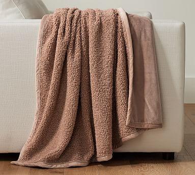 Cozy Teddy Faux Fur Throw, 60" x 80", Rosebud