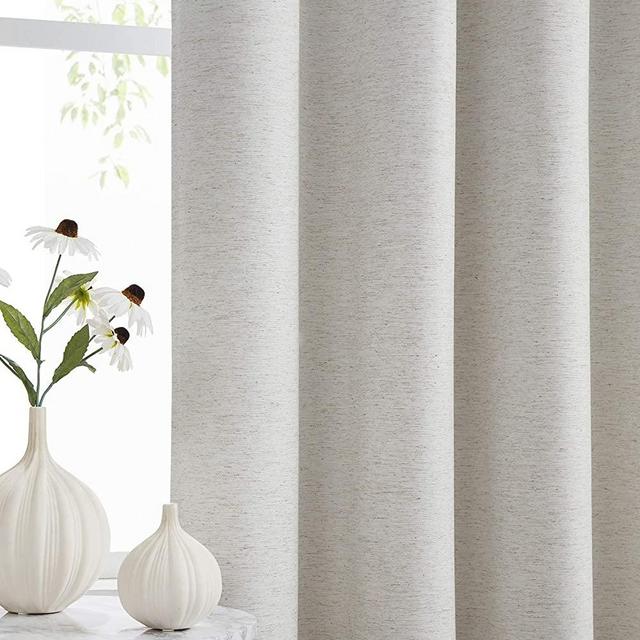 Jubilantex Natural White Solid 100% Blackout Curtains 2 Panels Extra Long for Bedroom, Farmhouse 2 Layers Linen Noise Reducing Grommet Top Window Drapes for Patio Sliding Door, 54x108 Inch