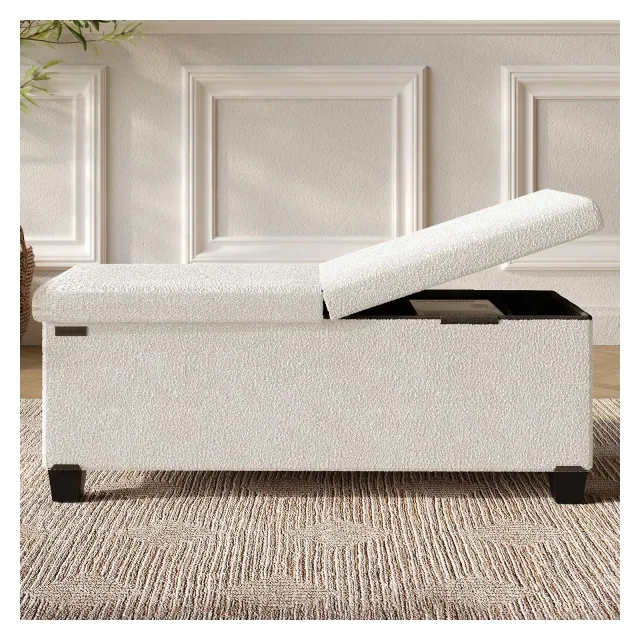 StorageBud 43” Storage Ottoman for Bedroom End of Bed, Boucle Storage Bench, Large Storage Ottoman Bench, Entryway Bench with Storage, White
