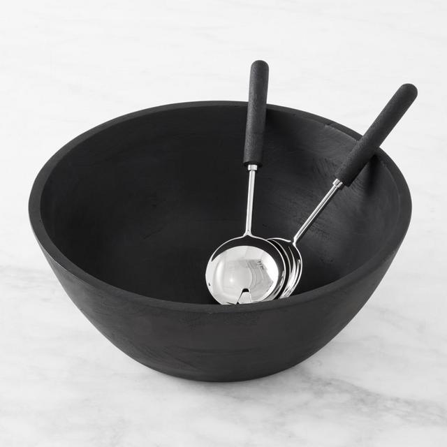 Black Wood Salad Bowl & Servers