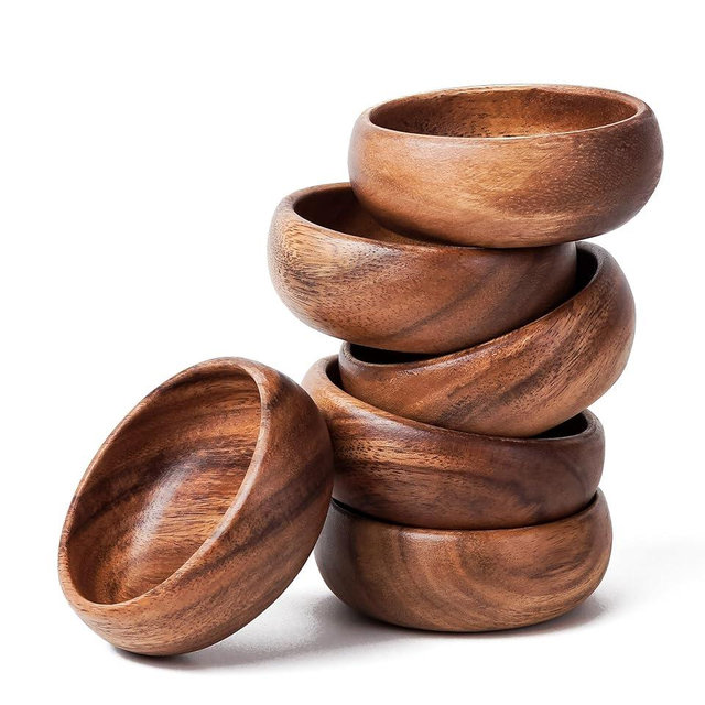 Casa/Legno Small Wooden Bowl 4"x4"x1.5" – Wood Serving Dish, Rustic Bowl for Food, Wooden Plate Set for Kitchen or Dining, Small Snack or Salad Dish, Set of 6