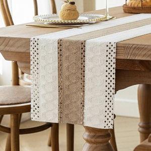 FEXIA Boho Table Runner for Home Decor with Out Tassels 72 Inches Long Farmhouse Rustic Table Runner Macrame Burlap Table Decoration for Living Room Bridal Shower(12x72 Inches)
