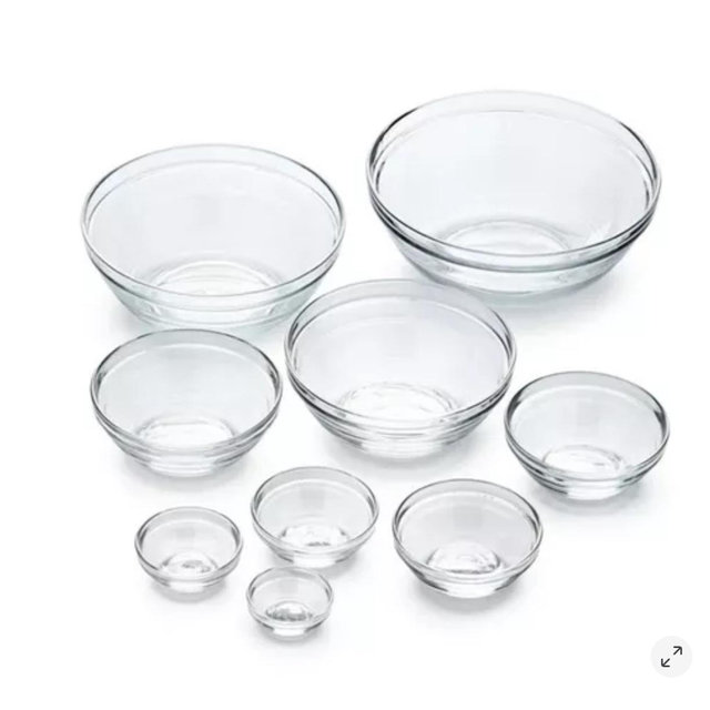Duralex Lys Glass Mixing Bowls, Set of 9