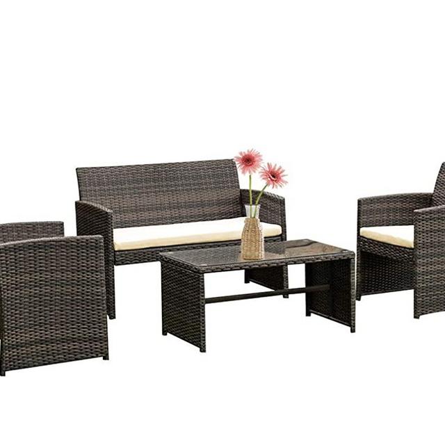 FDW 4 Pieces Outdoor Patio Furniture Sets Rattan Chair Patio Set Wicker Conversation Set Poolside Lawn Chairs Porch Poolside Balcony Outdoor Garden Furniture,Brown
