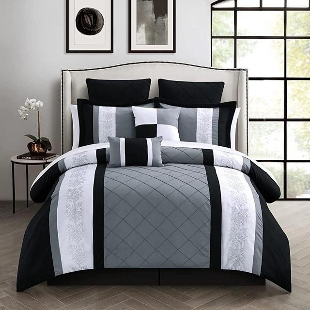 Chic Home 8-Piece Embroidery Comforter Set, King, Livingston Black