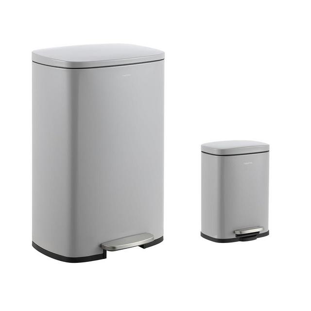 happimess HPM1006I Connor Rectangular 13-Gallon Trash Can with Soft-Close Lid and Free Mini Trash Can, Fingerprint Resistant, Modern, Minimalistic for Home, Kitchen, Office, Bathroom, Fog Gray