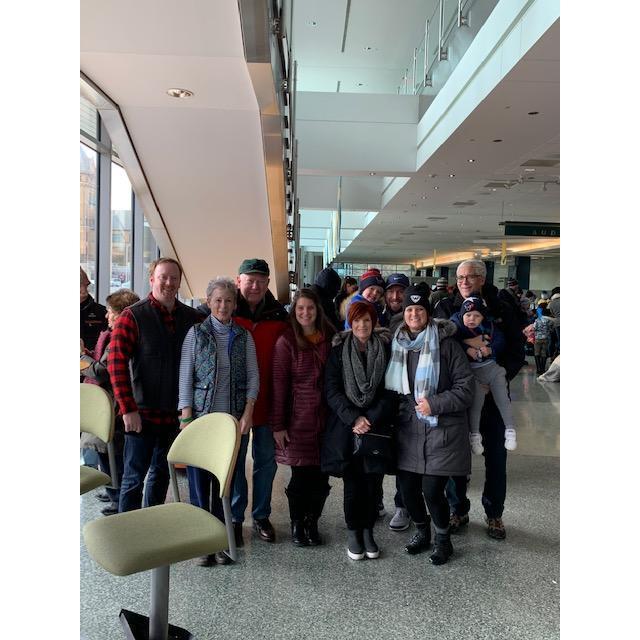 Brendan and Lindsey's family together celebrating Thanksgiving at the Parade in Detroit.