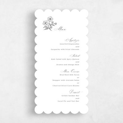 White Scalloped Wedding Menu - Artura