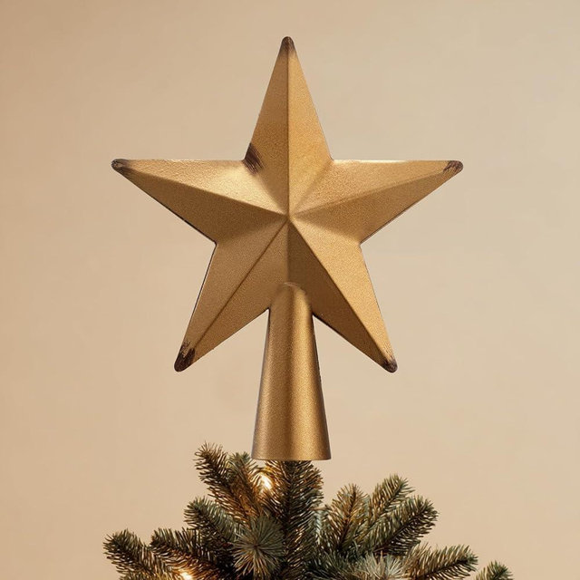 Glitinsel Brass Christmas Star Tree Topper 10 Inch Farmhouse Star Treetop Christmas Metal Rustic Xmas Decorative Holiday Ornament Handmade Vintage Decoration Gifts for Women
