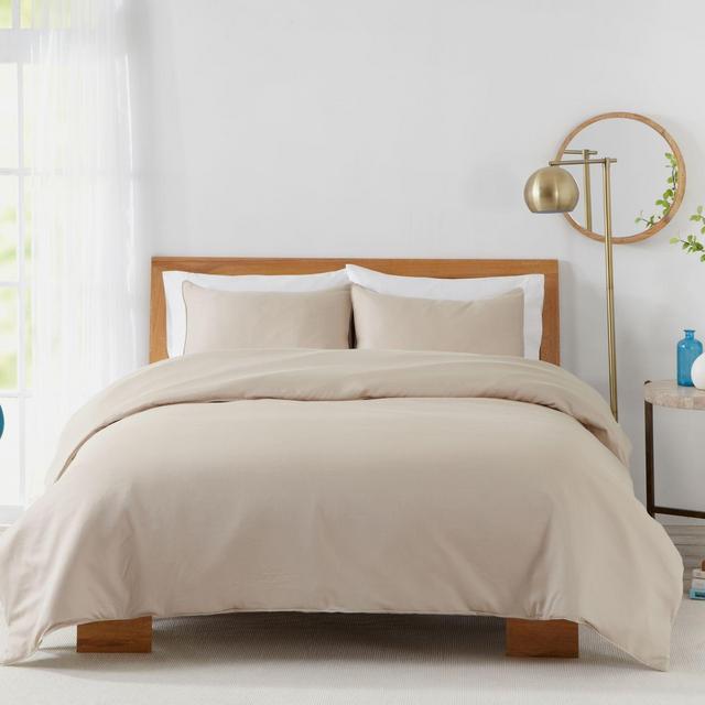 Solid 450-Thread-Count Cotton Sateen 3-Piece King Duvet Cover Set in Sand