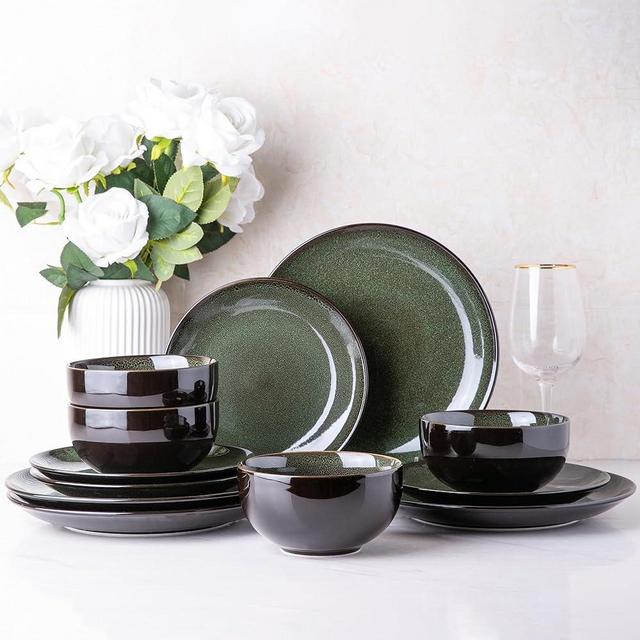 LERATIO Ceramic Dinnerware Sets,Handcraft Stoneware Plates and Bowls Sets,Highly Chip and Crack Resistant | Dishwasher & Microwave & Oven Safe Dishes set,Reactive Glaze Dinnerware- Service for 4