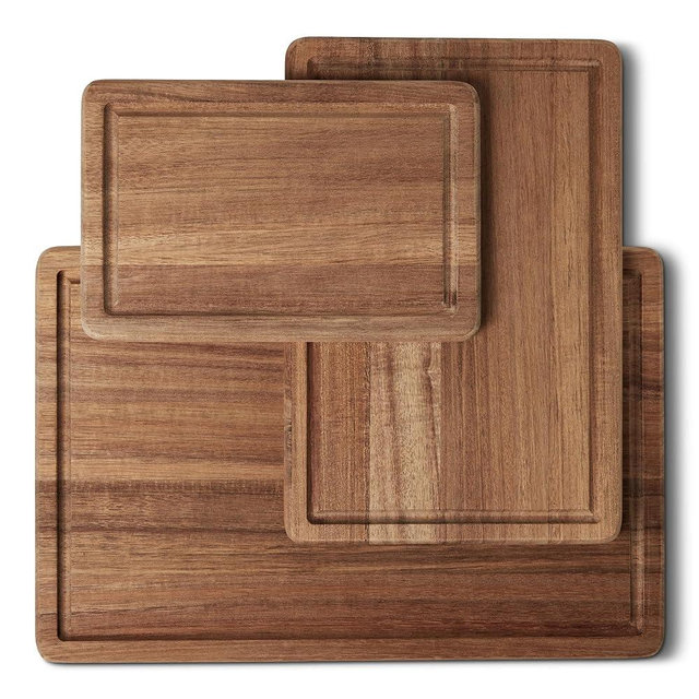Amazon Basics Wooden Chopping Boards, 3-Piece Set, Acacia Wood