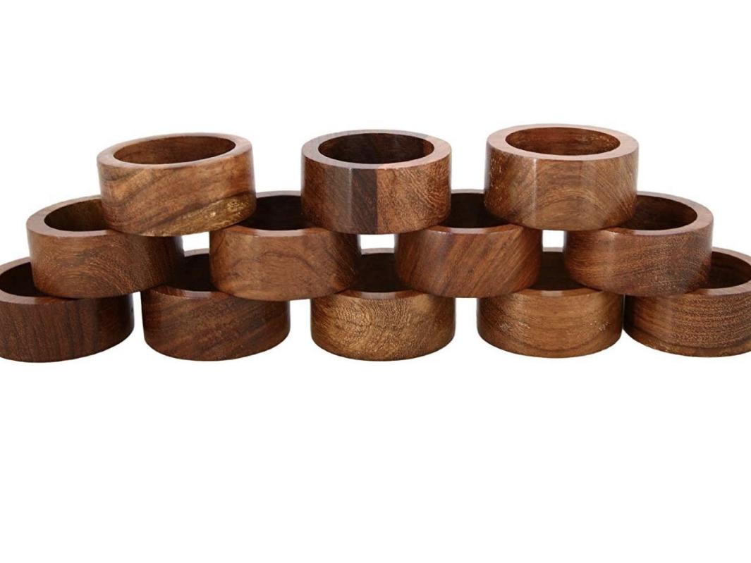 Shalinindia Handmade Wood Napkin Ring Set With 12 Napkin Rings - Artisan Crafted in India