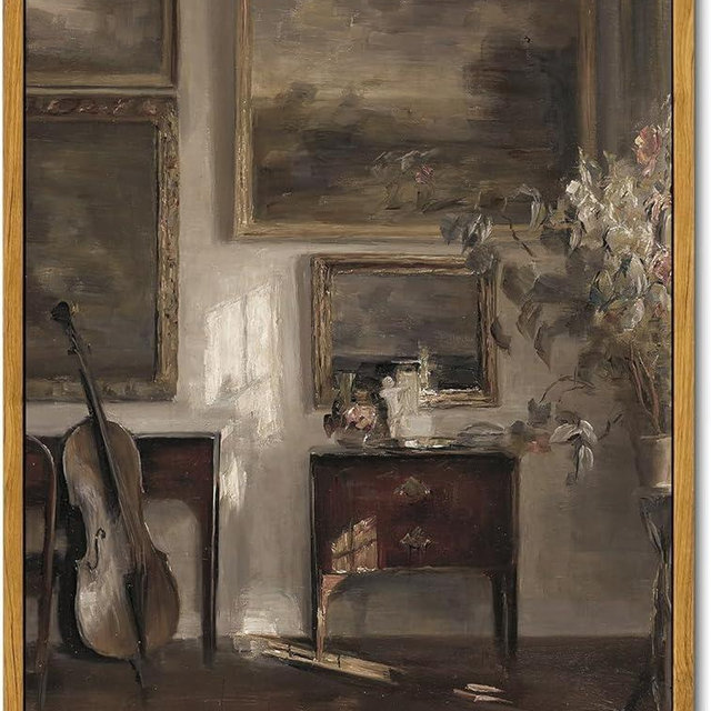 KBKBART Vintage Wall Art, Farmhouse Decor Moody Still Life Canvas Oil Painting Vintage Dark Bathroom Art Prints, Neutral Antique Framed Art Wall Decor for Bedroom, Living Room, Gallery, Gifts for Friends or Family (16"x24")