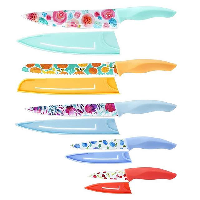 5pcs Ceramic Kitchen Knives Set 3/4/5/6 + Peeler + Acrylic Holder Teal  (#21)