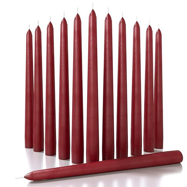 CANDWAX 10 inch Taper Candles Set of 12 - Dripless Taper Candles and Unscented Candlesticks - Perfect as Dinner Candles and Household Candles - Bordeaux Candles