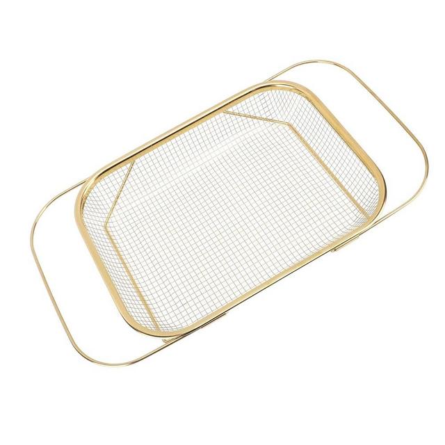 Lwuey Over the Sink Colander, Expandable Baskets with Fine Mesh Strainer Handle Stainless Steel Rectangle Kitchen Colanders for Strain Drain Rinse Fruits Vegetables Pasta New Home Essentials (Gold)