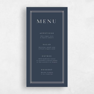 Grayed Navy, Blue Wedding Menu - Sarnai