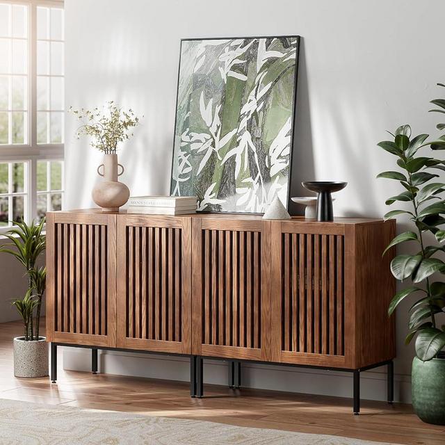 BVIUNTWO Set of 2 Accent Storage Cabinet with Doors and Adjustable Shelf, Freestanding Buffet Cabinet, Modern Sideboard Buffet Cabinet for Living Room, Dining Room, Kitchen, Hallway,Brown