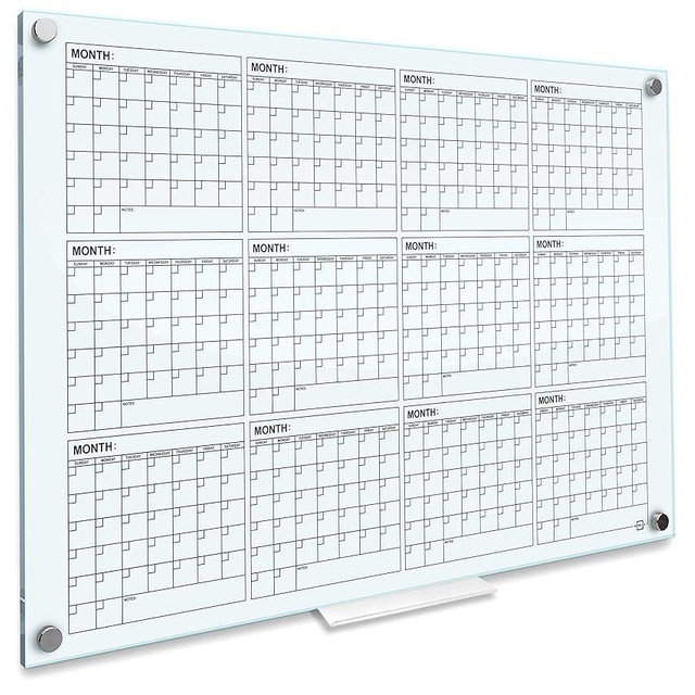 Glass Whiteboard Calendar Yearly Planner White Board Calendar Dry Erase Board 34”x46” Dry Erase Calendar for Wall Monthly Glass Calendar Whiteboard Home Office Large Wall Calendar 2024