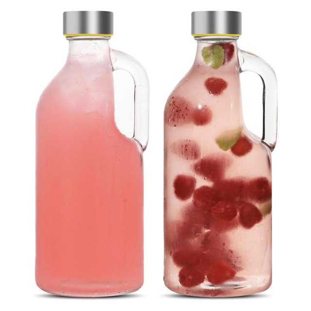 Danmu 33 Fl.oz Glass Pitcher with Lid,Glass Pitcher Leak Proof for Iced Tea,Milk,Water,Juice,Coffee,Kombucha,2 Pack Dishwahser Safe