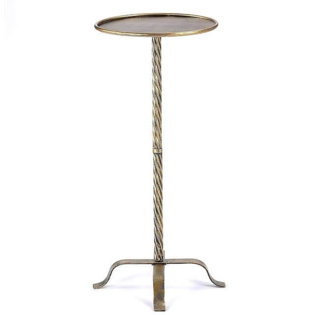 Metal Martini Table, 27.75" Antique Gold Side Table with 4 Legs, Modern Small Round Drink Table for Small Spaces Livng Room Sofa Couch Patio