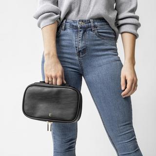 Personalized Black Large Vegan Leather Travel Jewelry Case