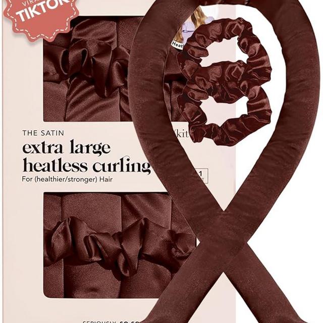 Kitsch Satin Heatless Curling Set XL - Jumbo Overnight Hair Curlers to Sleep in, Large Heatless Curls, Heatless Curling Rod Headband, No Heat Soft Curlers, Hair Rollers for Overnight Curls - Chocolate