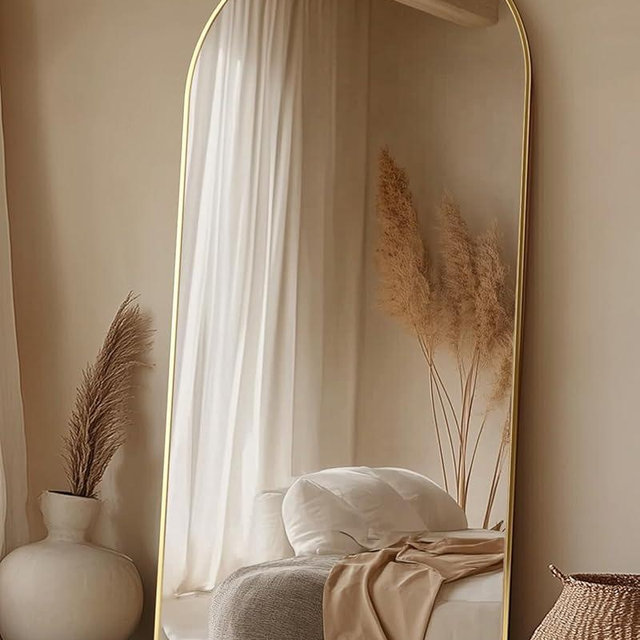 Furnbar Full Length Mirror,76"x34" Arched Full Body Mirror,Floor Mirror with Stand,Body Mirror Standing Hanging Leaning Against Wall,Aluminum Frame Large Mirror for Bedroom Cloakroom,Living Room,Gold