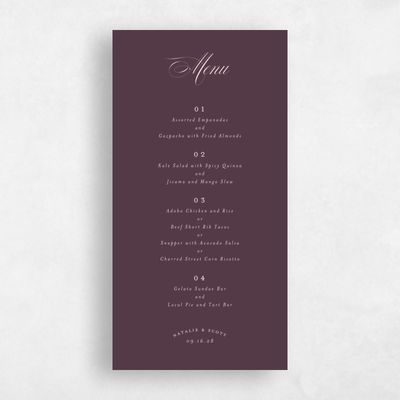 Dark Plum, Purple Wedding Menu - Marvis