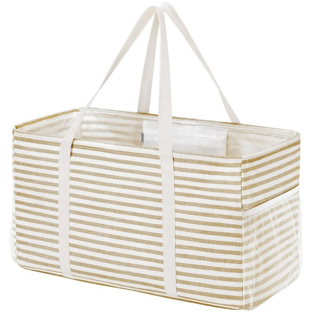 Lifewit Extra Large Tote Bag, Reusable Grocery Bags with Metal Wire Frame and Handles, Standing Utility Foldable Shopping Bags for Storage, Picnics, Beach, Pool, Laundry, Car, Camping, 1 Pack, Beige