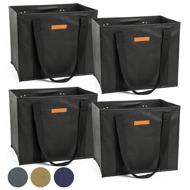 Reusable WASHABLE Grocery Shopping Cart Trolley Bags - set of 4 | Large, Durable, Collapsible Tote with Reinforced Sides and Bottoms (Black, 4)