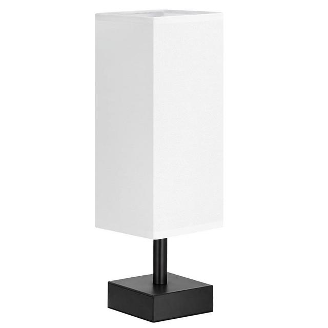 White Small Bedside Lamp for Bedroom - Table Lamps for Nightstand, Minimalist Night Stand Lamp with Square Linen Shade, Desk Reading Lamp for Kids Room Living Room Office with Black Base