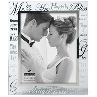 Malden International Designs Mirrored Glass With Silver Metal Inner Border Mr. and Mrs. Picture Frame, 8x10, Silver