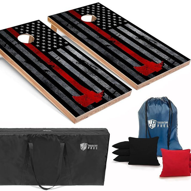 Tailgating Pros American Themed Lightweight Corn Hole Board Set w/Bean Bags and Carrying Case - 4'x2' Cornhole Toss