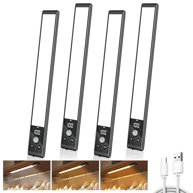 Mpotmiy 4 Pack 10" Under Cabinet Lights with Digital Display,52 LED Rechargeable Motion Sensor Light Indoor,3 Color Temperatures, Magnetic Dimmable Closet Lights, Under Counter Light for Kitchen