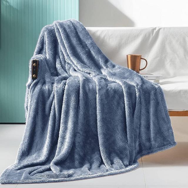 Exclusivo Mezcla Plush Fuzzy Large Fleece Throw Blanket (50" x 70", Stone Blue)- Soft, Warm& Lightweight
