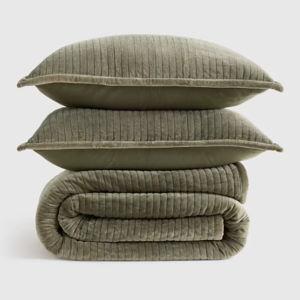 Cotton Velvet Channel Quilt Set - Moss, King